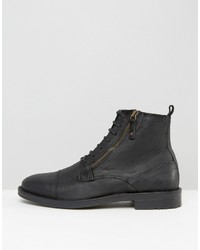 Asos Lace Up Boots In Black Suede With Zip Detail