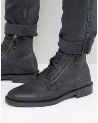 Asos Lace Up Boots In Black Suede With Zip Detail