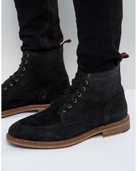 Asos Lace Up Boots With Apron Toe In Black Suede