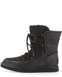 UGG Lodge Fur Lined Lace Up Bootie Black