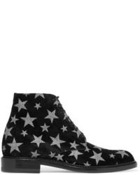 Saint Laurent Lolita Glittered Suede Boots Black