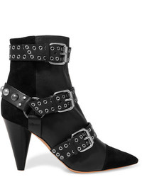 Isabel Marant Lysett Buckled Leather And Suede Boots Black