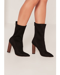 Missguided Black Microfibre Wooden Heel Boots