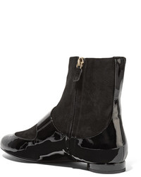 Lanvin Paneled Patent Leather And Suede Boots Black