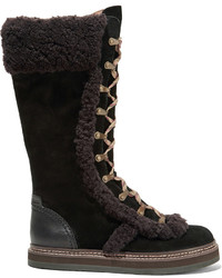 See by Chloe See By Chlo Shearling Trimmed Suede Boots Black