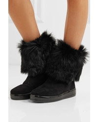Prada Shearling Lined Suede Boots Black