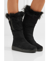 Prada Shearling Lined Suede Boots Black