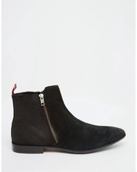 Asos Zip Boots In Black Suede With Textured Detail