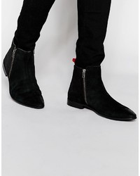 Asos Zip Boots In Black Suede With Textured Detail