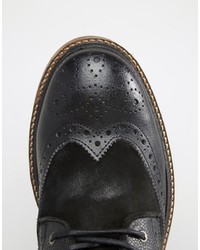 Frank Wright Brogue Boots In Black Suede Leather