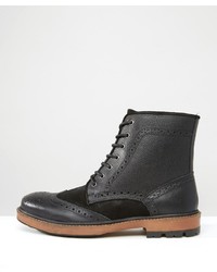 Frank Wright Brogue Boots In Black Suede Leather