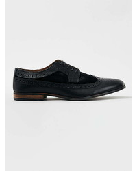 Topman Black Leather Suede Mix Brogues