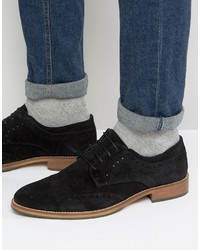 Asos Brogue Shoes In Black Suede With Natural Sole