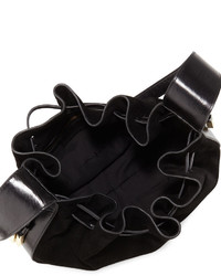 Halston Heritage Glazed Leather Suede Bucket Bag Black