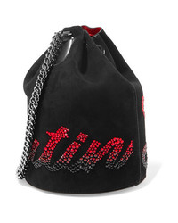 Christian Louboutin Marie Jane Embellished Suede And Leather Bucket Bag