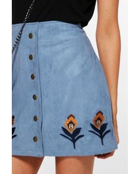 Boohoo Alexi Embroidered Hem Button Front Suede Skirt
