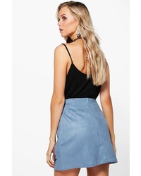 Boohoo Alexi Embroidered Hem Button Front Suede Skirt