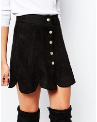 Daisy Street Scalloped Skirt In Faux Suede