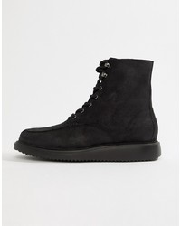 H By Hudson Belper Lace Up Boots In Black Suede