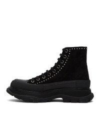 Alexander McQueen Black Suede Stud Tread Slick Platform Boots