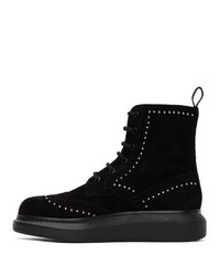 Alexander McQueen Black Suede Studded Lace Up Boots