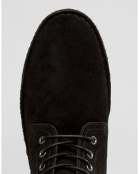 Asos Wide Fit Desert Boots In Black Suede With Leather Detail