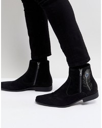 ASOS DESIGN Asos Chelsea Boots In Black Faux Suede With Embroidery Detail