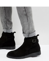 ASOS DESIGN Asos Wide Fit Chelsea Boots In Black Leather With Strap Detail