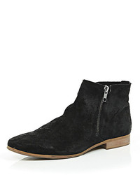 River Island Black Suede Zip Up Ankle 