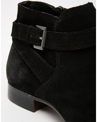 Asos Brand Chelsea Boots In Black Suede With Buckle Strap