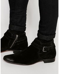 Asos Brand Chelsea Boots In Black Suede With Buckle Strap