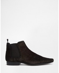 Asos Brand Chelsea Boots In Black Suede With Gold Perforation