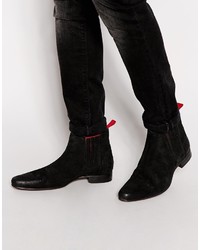 Asos Brand Chelsea Boots In Suede With Red Back Pull