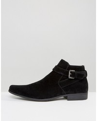 Asos Chelsea Boots In Black Faux Suede With Strap Detail