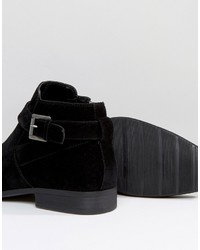 Asos Chelsea Boots In Black Faux Suede With Strap Detail