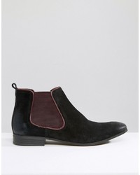 Asos Chelsea Boots In Black Suede With Burgundy Details