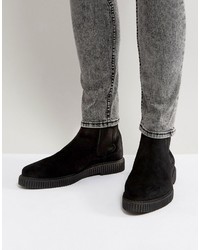Asos Chelsea Boots In Black Suede With Creeper Sole