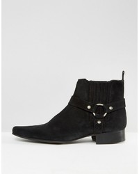 Asos Chelsea Boots In Black Suede With Pointed Toe And Metal Detail