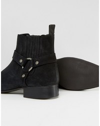 Asos Chelsea Boots In Black Suede With Pointed Toe And Metal Detail