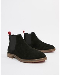 ASOS DESIGN Chelsea Boots In Black Suede With Red Back Pull