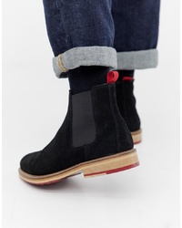ASOS DESIGN Chelsea Boots In Black Suede With Red Cleated Sole