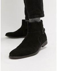 ASOS DESIGN Chelsea Boots In Black Suede With Strap Detail