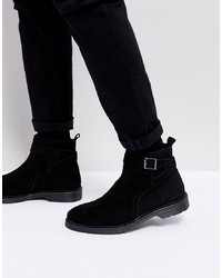 ASOS DESIGN Chelsea Boots In Black Suede With Strap Detail