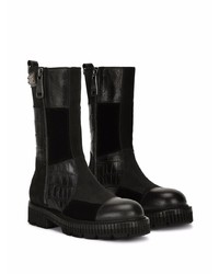 Dolce & Gabbana Panelled Logo Patch Combat Boots