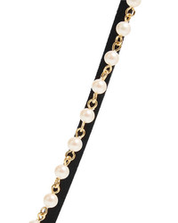 Kenneth Jay Lane Faux Suede Gold Tone And Faux Pearl Choker
