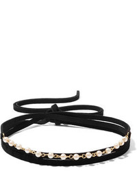 Kenneth Jay Lane Faux Suede Gold Tone And Faux Pearl Choker