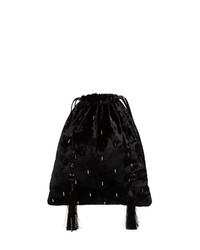 ATTICO Black Velvet Tassel Clutch Bag