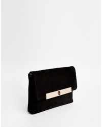 Dune Bliss Suede Foldover Clutch Bag In Black