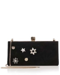 Jimmy Choo Celeste Small Black Suede Clutch With Jewelled Buttons