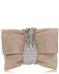 Jimmy Choo Chandram Sand Shimmer Suede Clutch Bag With Chainmail Bracelet